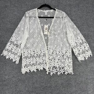 VASNA Women Crochet Cardigan Boho Sheer Lace Open Front White XL